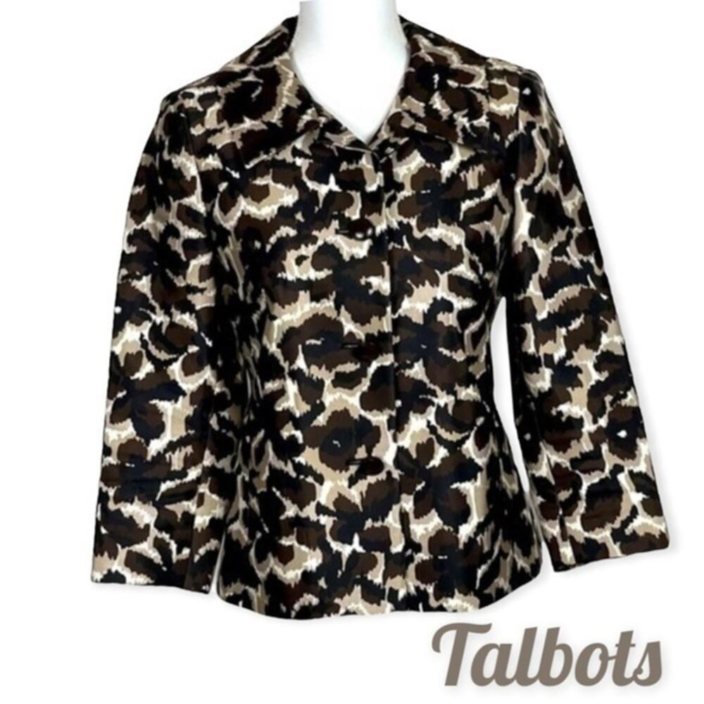 Talbots Brown Tan Wool Silk Animal Print Jacket NWOT Size 2